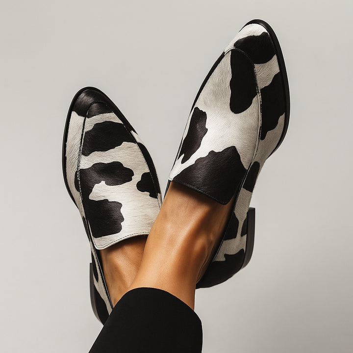 Nicodema | Women's Orthopedic Comfort Slip-On Classic Cow Print Loafers with Slip On Design — 2