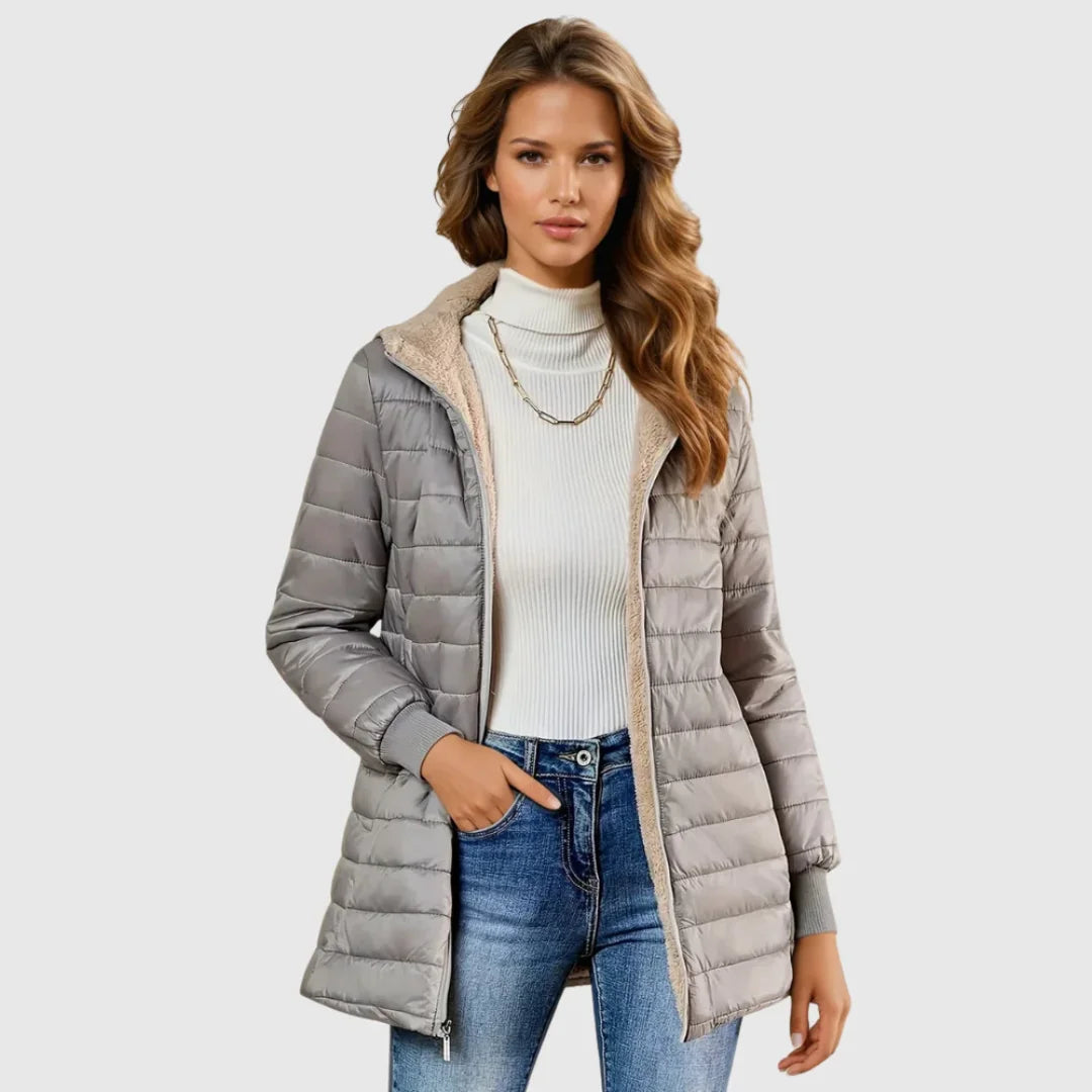 Ninonria | Women's sherpa-lined puffer jacket with hood and ribbed cuffs — 1