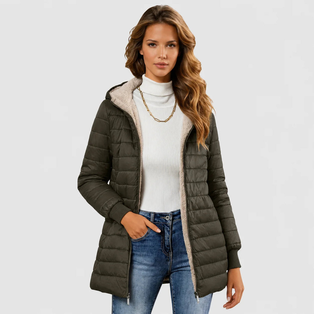 Ninonria | Women's sherpa-lined puffer jacket with hood and ribbed cuffs — Green
