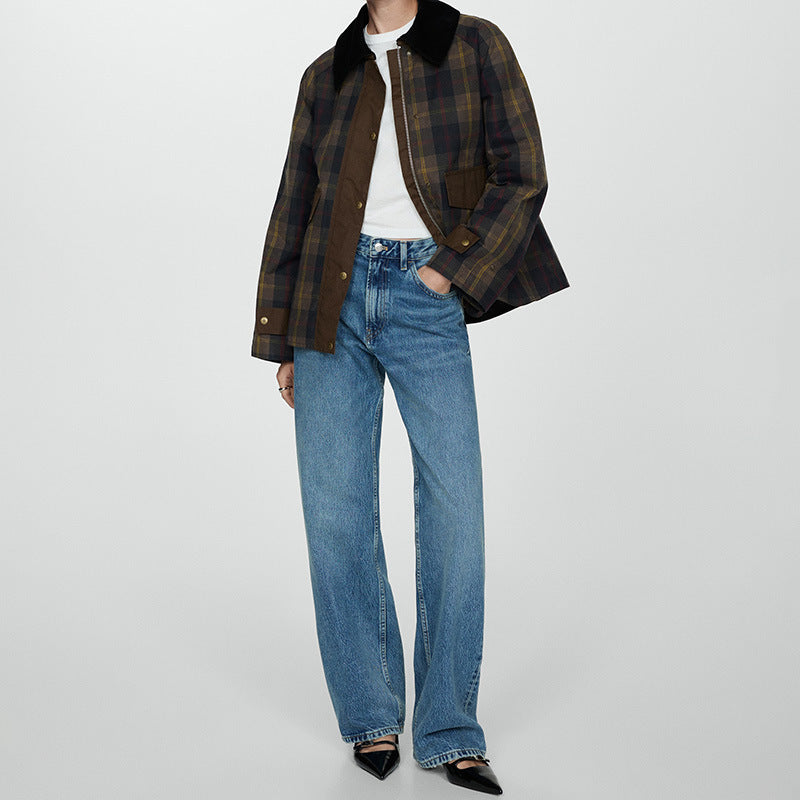 Novaita | Women's Faux Fur Coat Plaid Cozy Everyday Wear - Brown