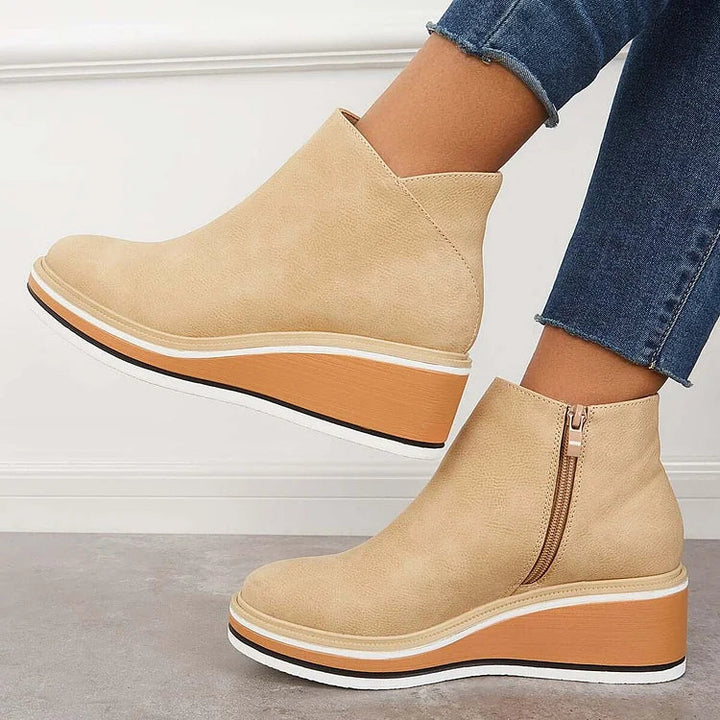 Novamora | Women's Wedge Zip Ankle Boots — Beige