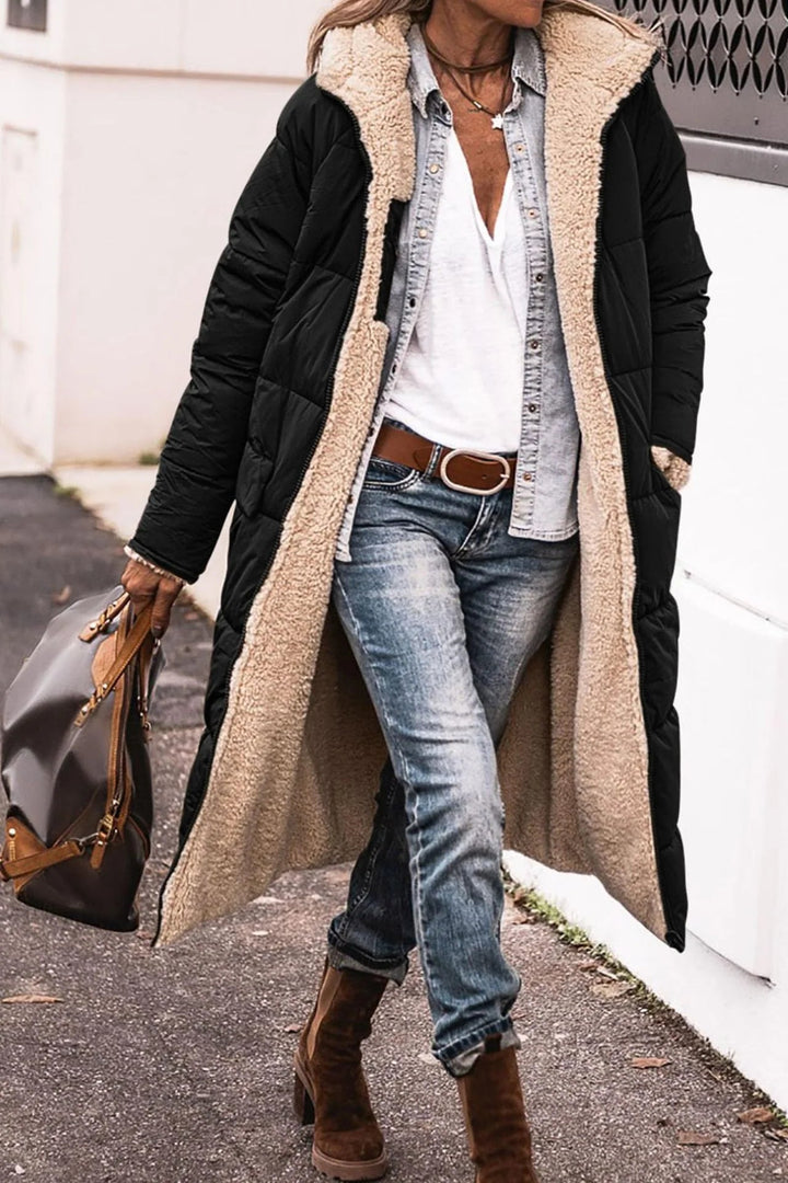 Novanova | Reversible Sherpa Hooded Longline Puffer Coat