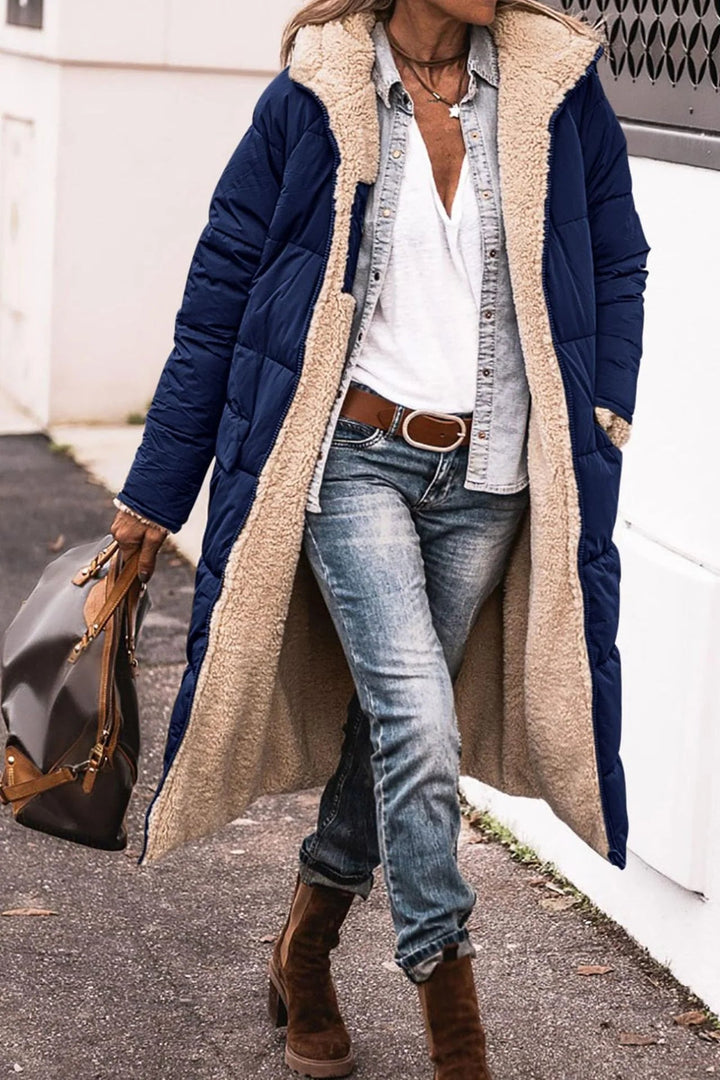 Novanova | Reversible Sherpa Hooded Longline Puffer Coat