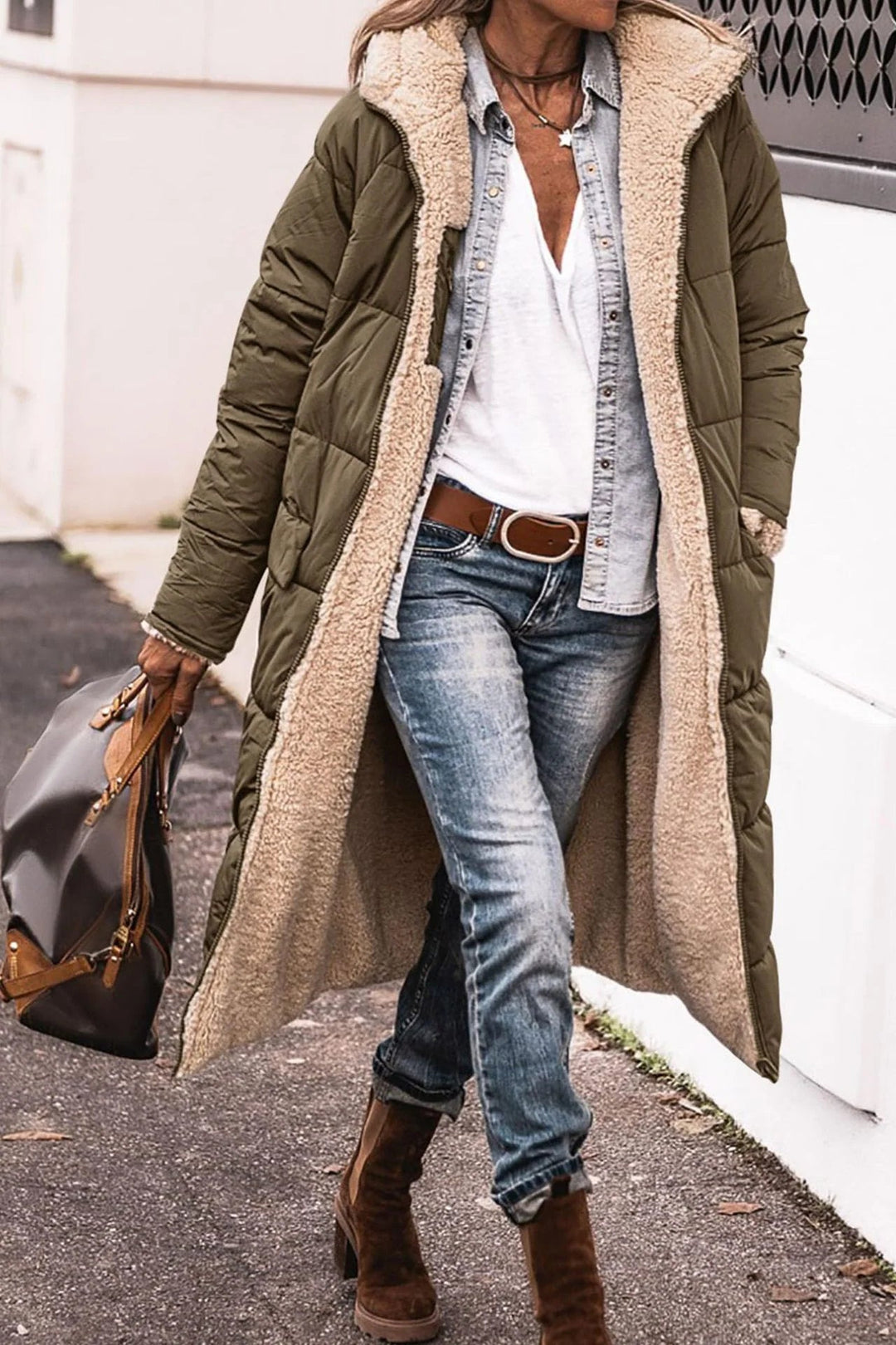 Novanova | Reversible Sherpa Hooded Longline Puffer Coat