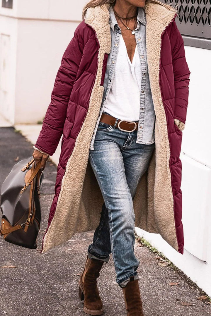 Novanova | Reversible Sherpa Hooded Longline Puffer Coat