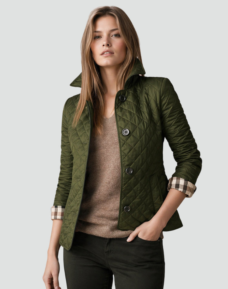 Novaora | Women's Quilted Button Front Jacket with Structured Collar — Green