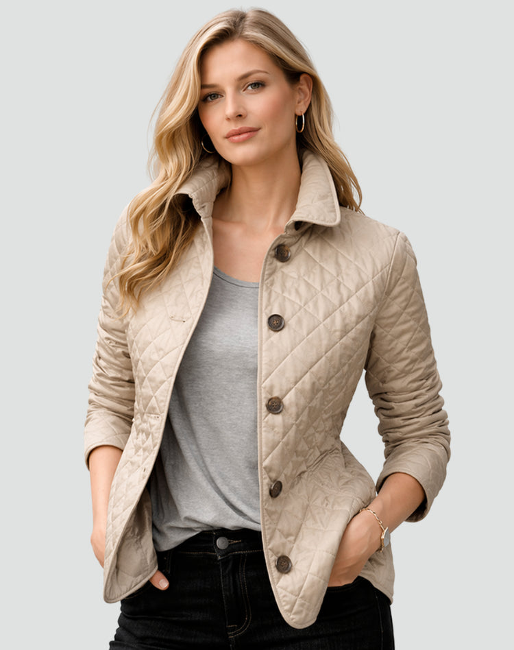 Novaora | Women's Quilted Button Front Jacket with Structured Collar — Khaki