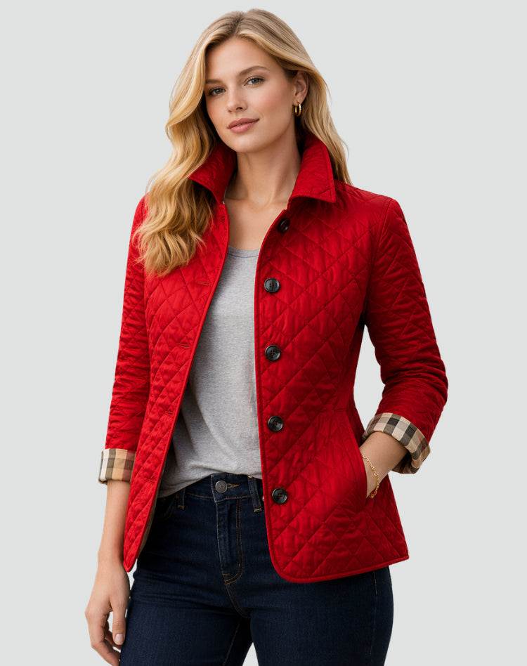 Novaora | Women's Quilted Button Front Jacket with Structured Collar — Red