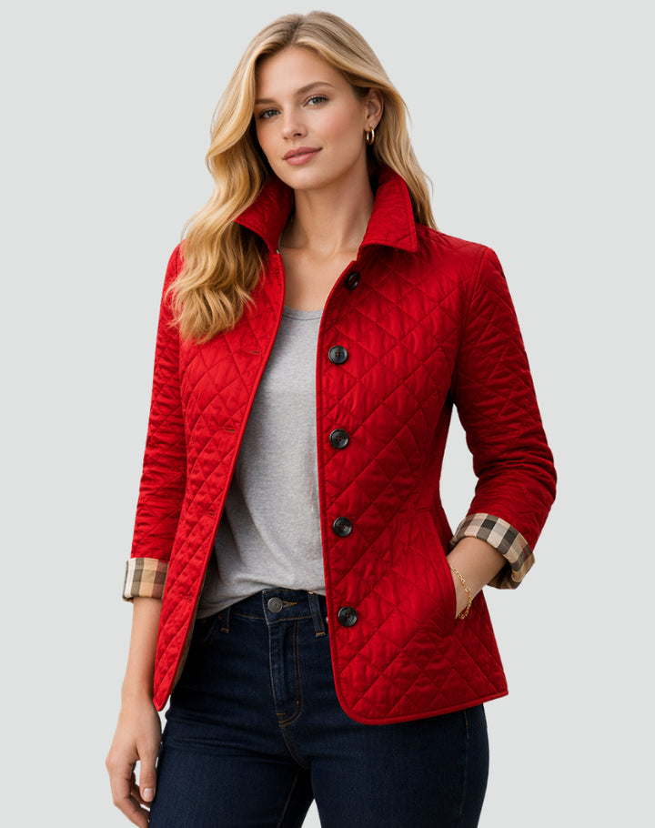 Novaora | Women's Quilted Button Front Jacket with Structured Collar — Red