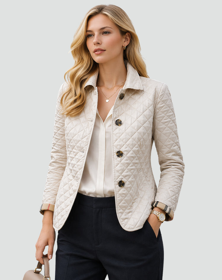 Novaora | Women's Quilted Button Front Jacket with Structured Collar — White