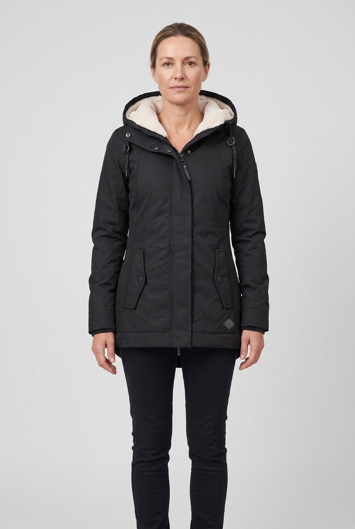 Nylalyn | Women's Hooded Padded Waterproof Coat, Longline Drawcord Waist Jacket — 1