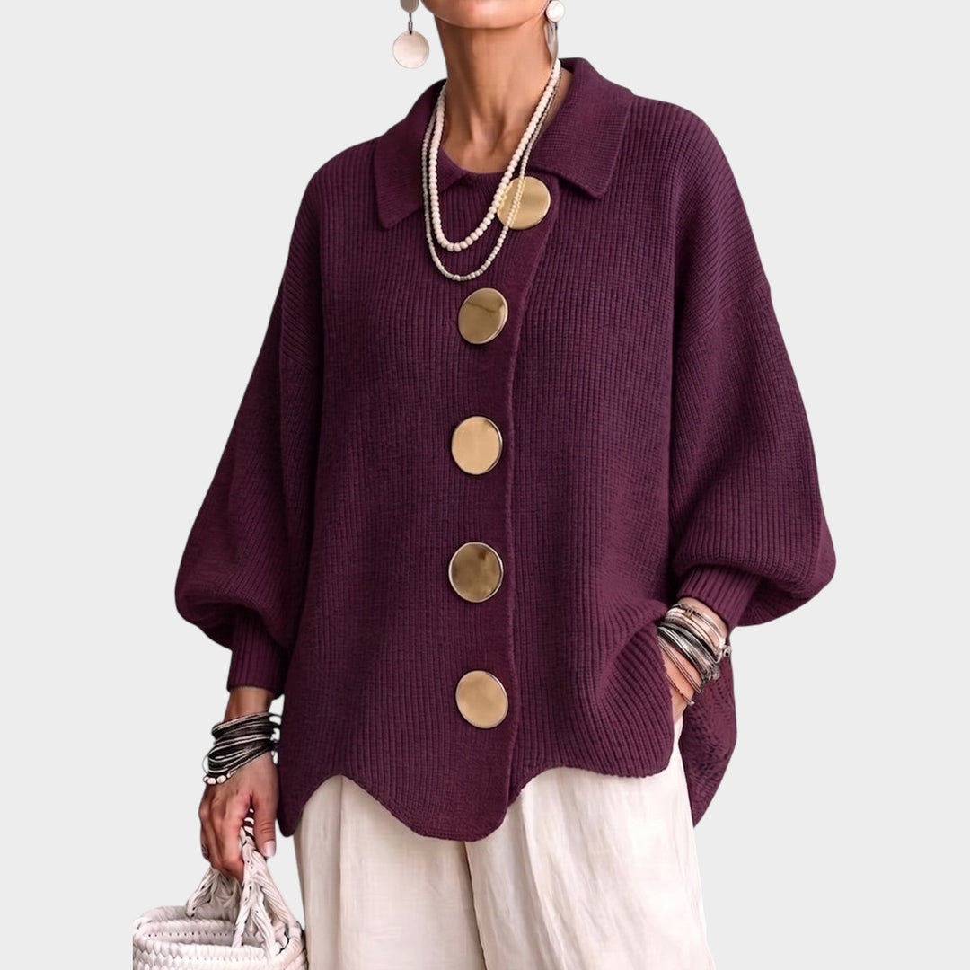 Odeloura | Women's Cozy Knit Cardigan Gold Button Oversized — Burgundy