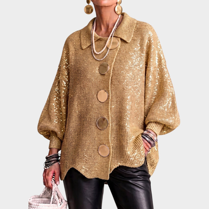 Odeloura | Women's Cozy Knit Cardigan Gold Button Oversized — Khaki