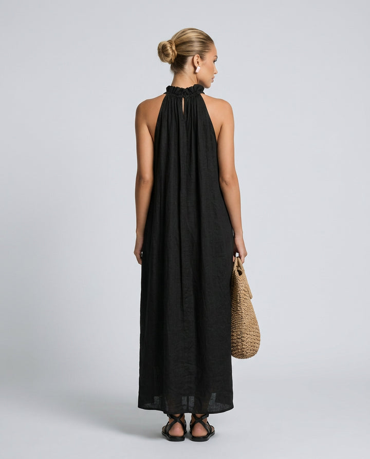 Odette | Women's Wedding Guest Elegant Linen-Blend Maxi Dress with Ruffle Details Dresses — 2