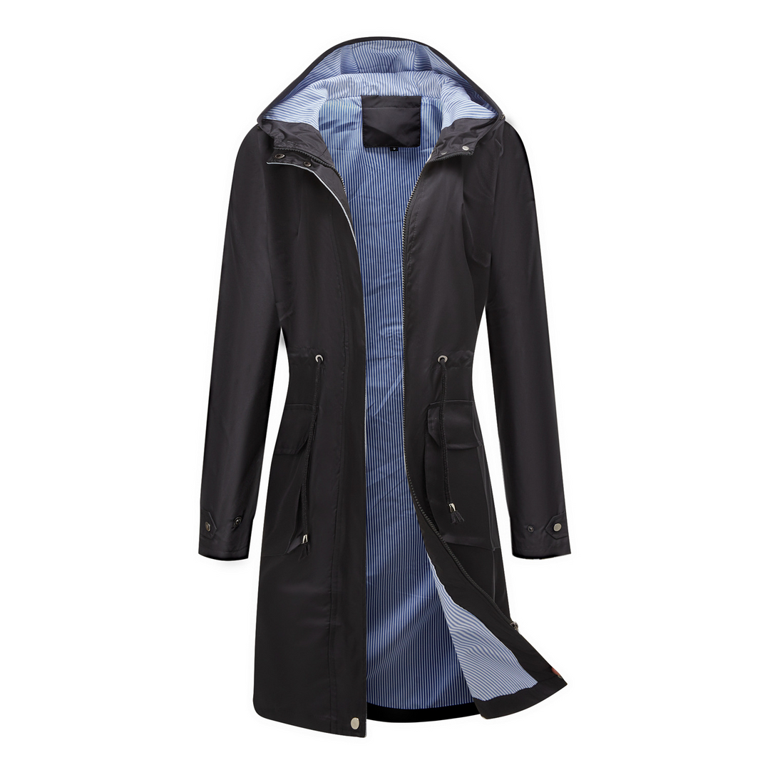 Oksana | Women's Double-Breasted Bethany - Stylish Waterproof Trenchcoat — Black