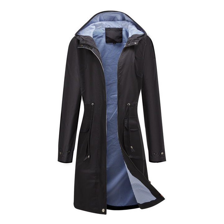 Oksana | Women's Double-Breasted Bethany - Stylish Waterproof Trenchcoat — Black