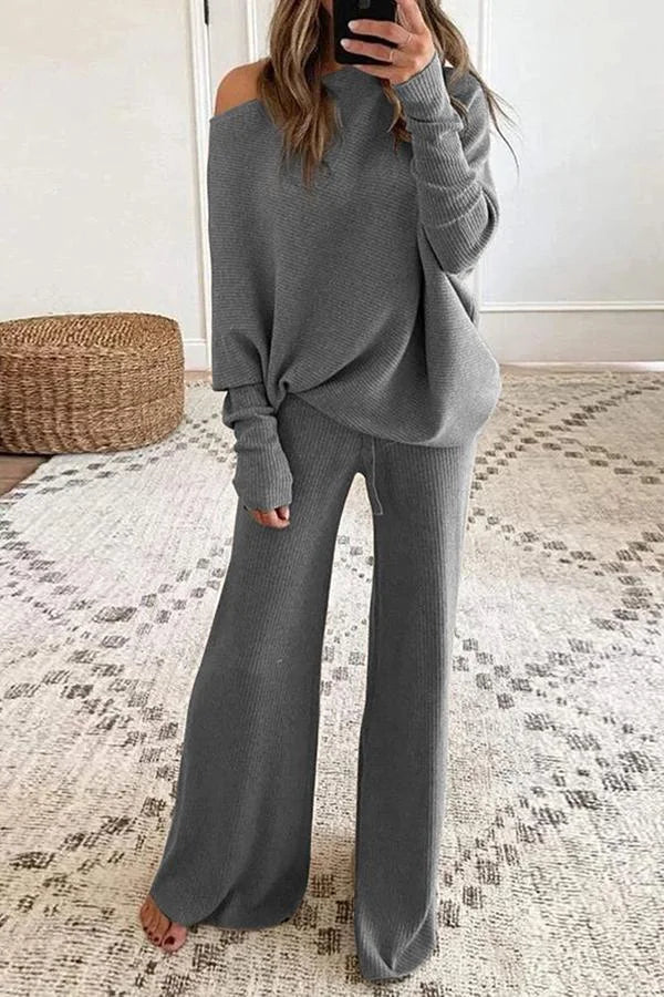 Oriaessa | Women's Two-Piece Matching Stylish and Comfortable Knitted Two Piece Set — Ash Grey