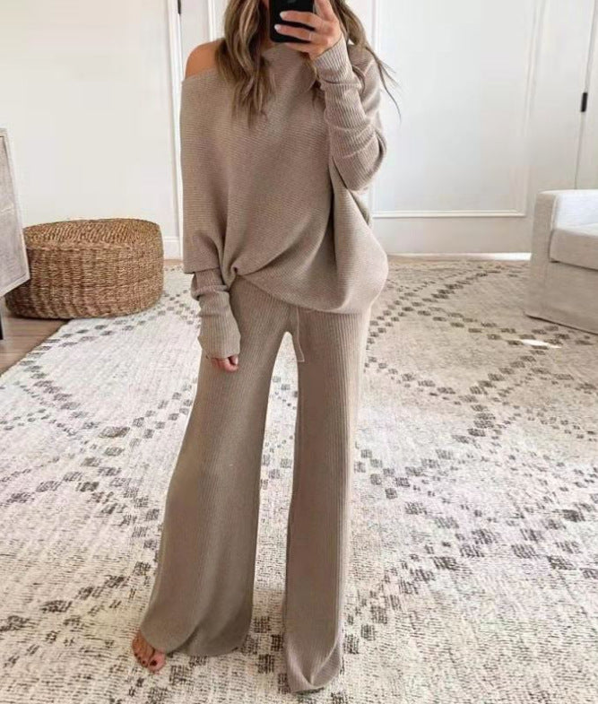 Oriaessa | Women's Two-Piece Matching Stylish and Comfortable Knitted Two Piece Set — Khaki