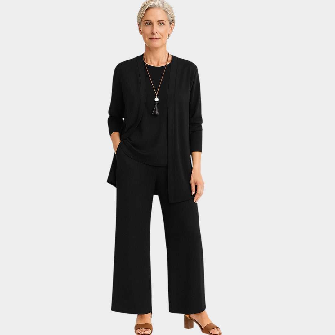 Oridessa | Women's Casual Stretch Suit Relaxed Coordinated Three Piece Set — Black