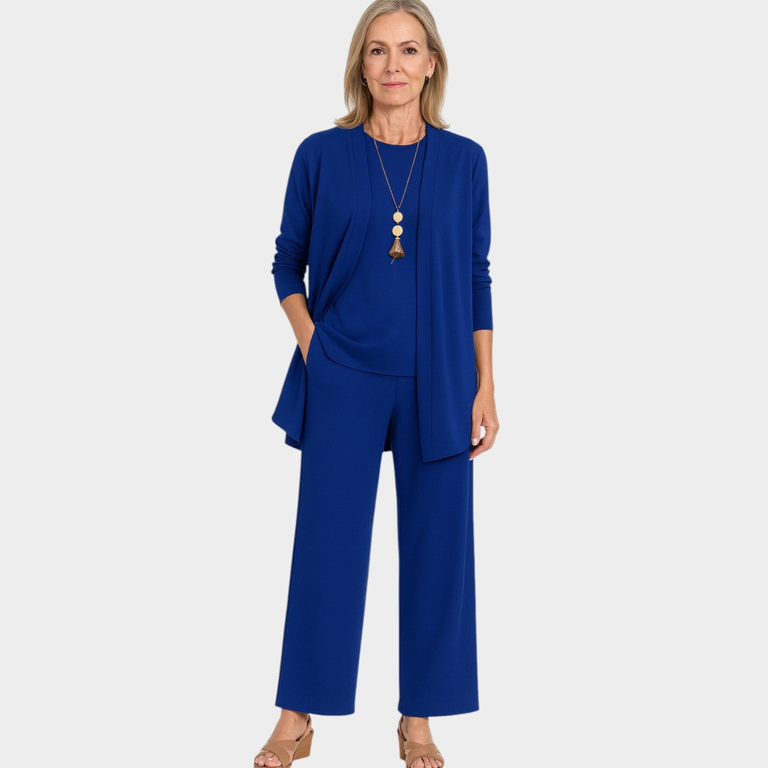 Oridessa | Women's Casual Stretch Suit Relaxed Coordinated Three Piece Set — Blue