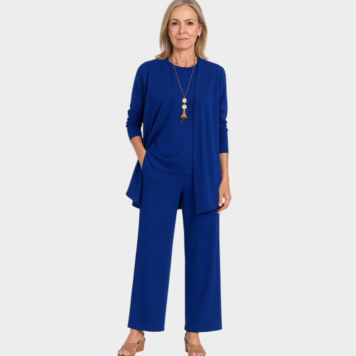 Oridessa | Women's Casual Stretch Suit Relaxed Coordinated Three Piece Set — Blue