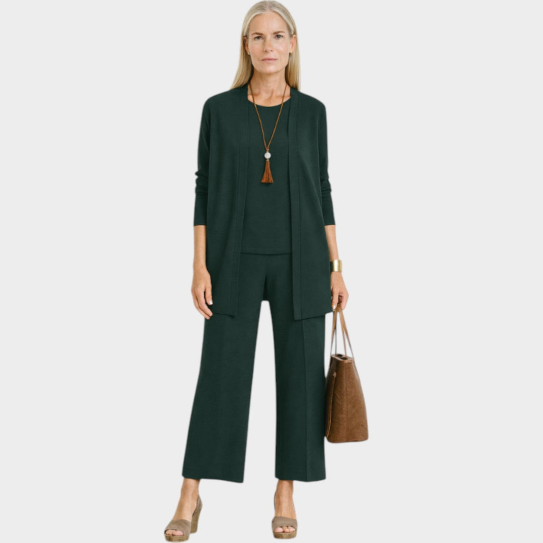 Oridessa | Women's Casual Stretch Suit Relaxed Coordinated Three Piece Set — Green