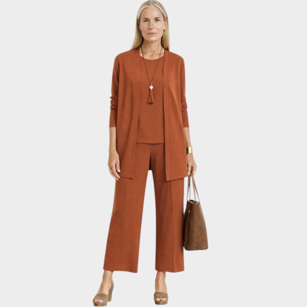Oridessa | Women's Casual Stretch Suit Relaxed Coordinated Three Piece Set — Light Brown