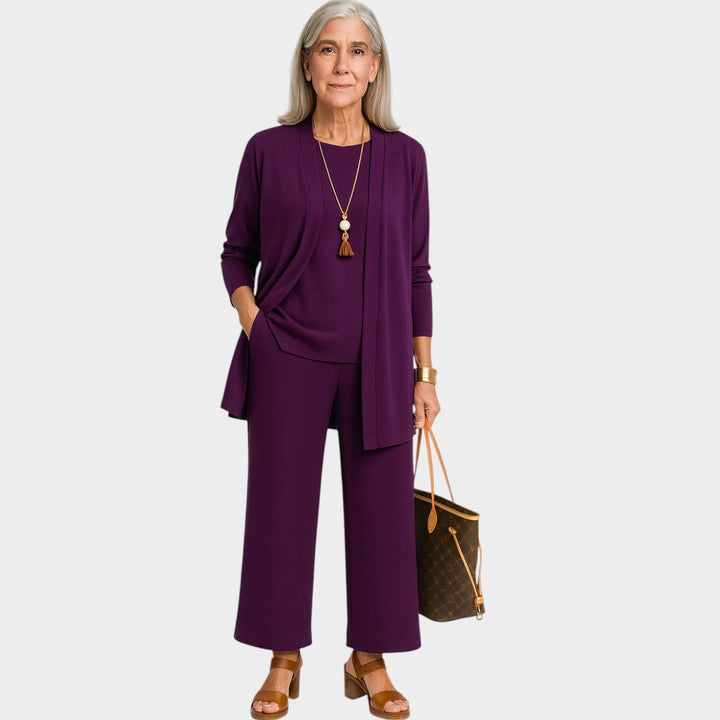 Oridessa | Women's Casual Stretch Suit Relaxed Coordinated Three Piece Set — Purple