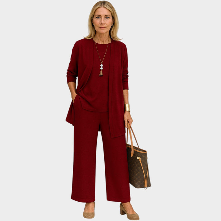 Oridessa | Women's Casual Stretch Suit Relaxed Coordinated Three Piece Set — Red