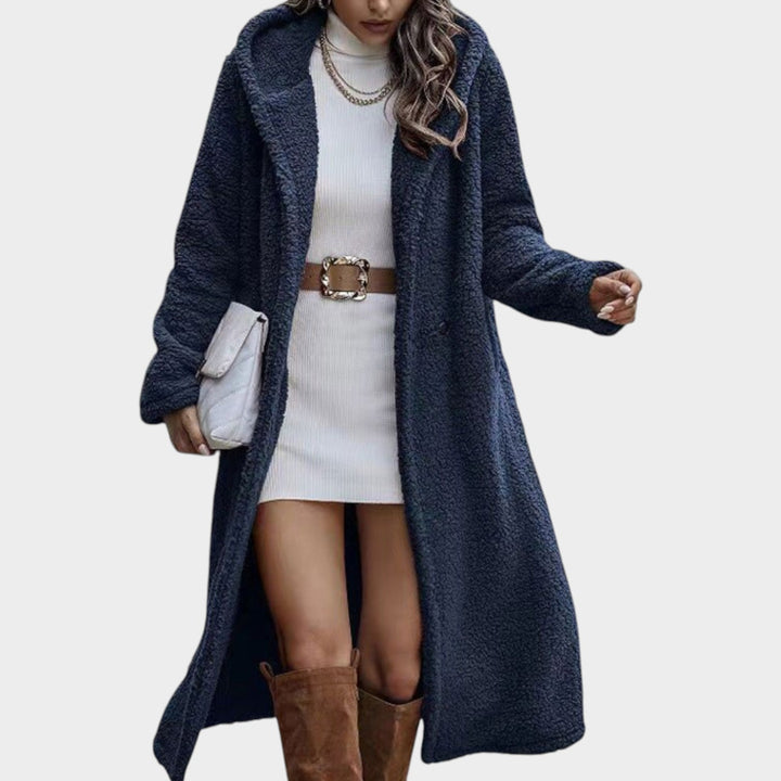 Orlaanne | Women's Faux-Fur Long Teddy Coat — Navy Blue