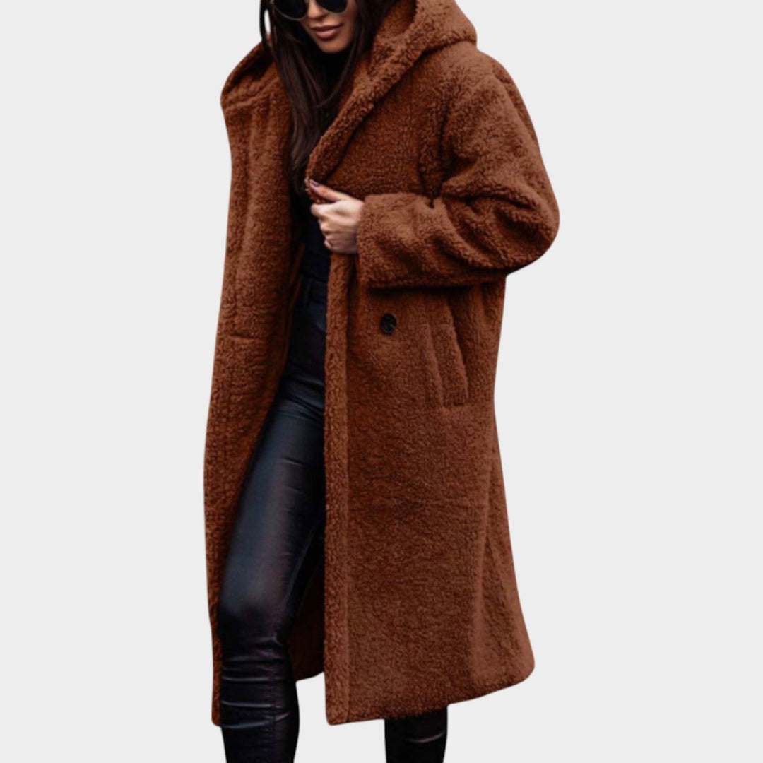 Orlaanne | Women's Faux-Fur Long Teddy Coat — Red/Brown
