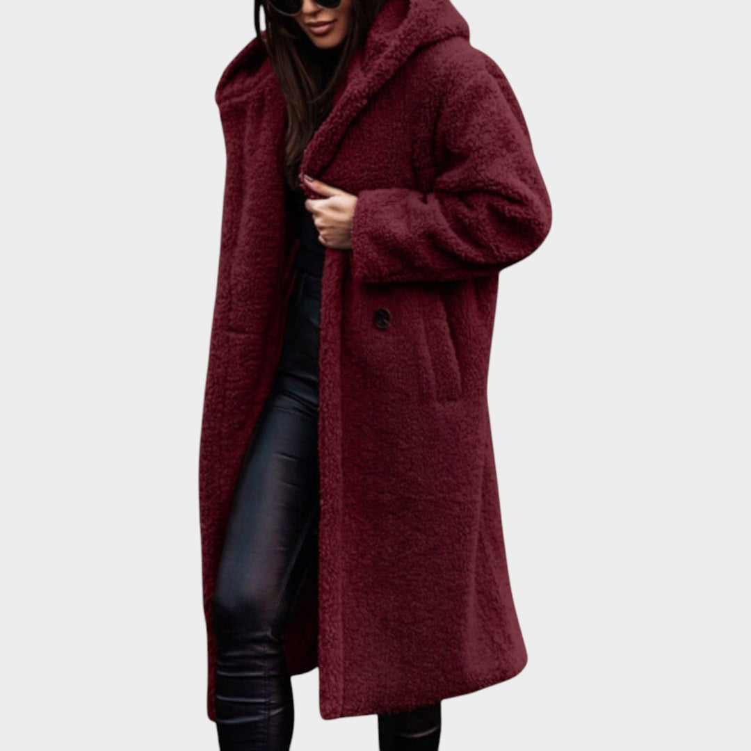 Orlaanne | Women's Faux-Fur Long Teddy Coat — Red Wine