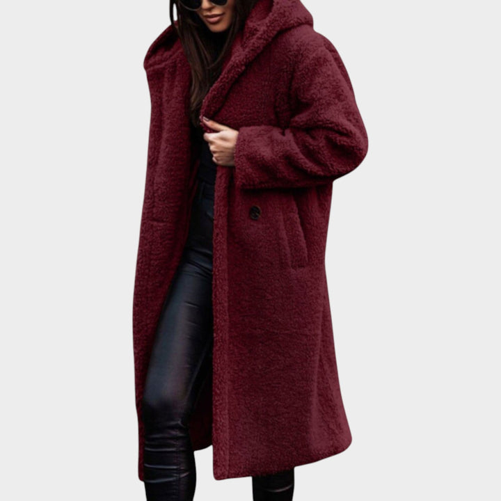 Orlaanne | Women's Faux-Fur Long Teddy Coat — Red Wine