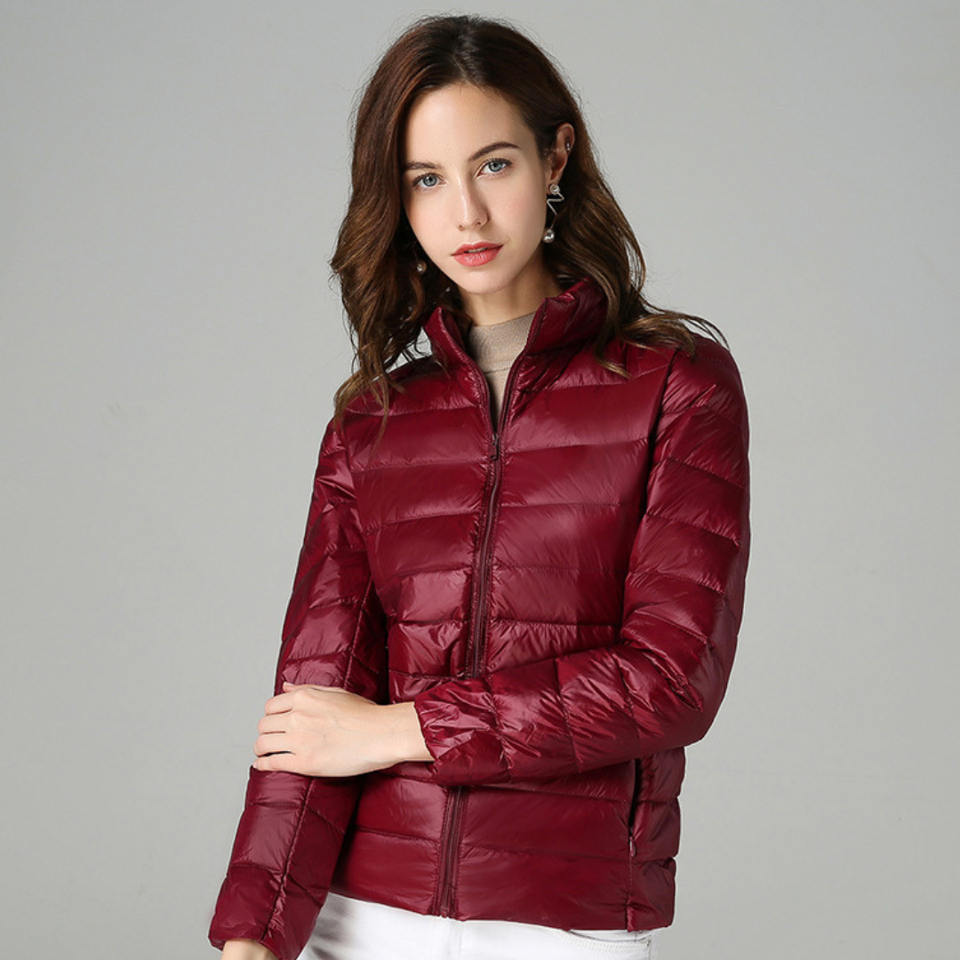 Perlalia | Women's Packable Down Jacket – Ultra-Light Puffer Jacket — Garnet