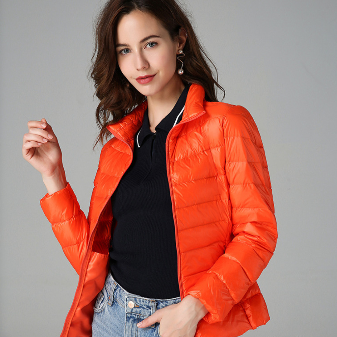 Perlalia | Women's Packable Down Jacket – Ultra-Light Puffer Jacket — Orange