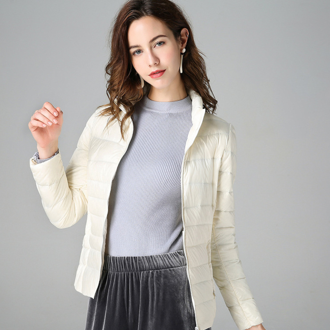 Perlalia | Women's Packable Down Jacket – Ultra-Light Puffer Jacket — White