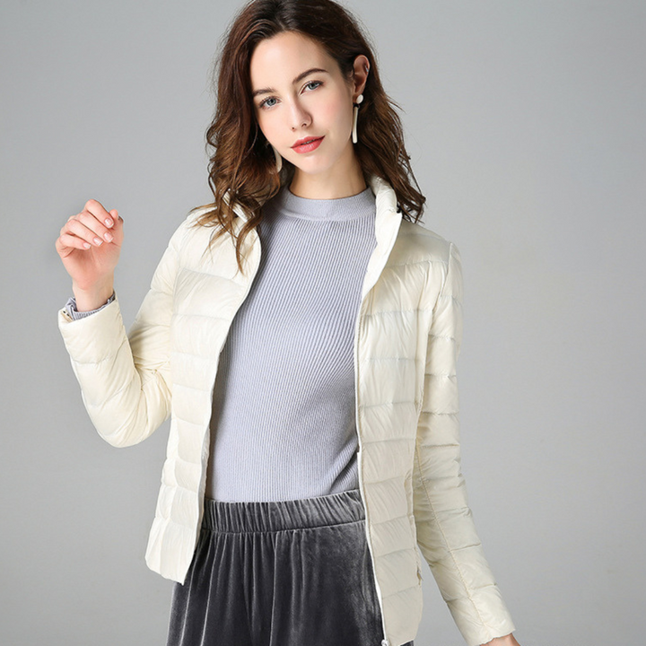 Perlalia | Women's Packable Down Jacket – Ultra-Light Puffer Jacket — White