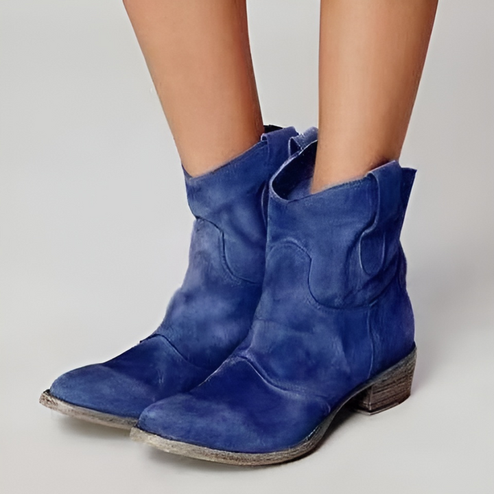 Philippa | Women's Western Style Knee-High Ankle-height Western Pull Tabs Boots — Blue
