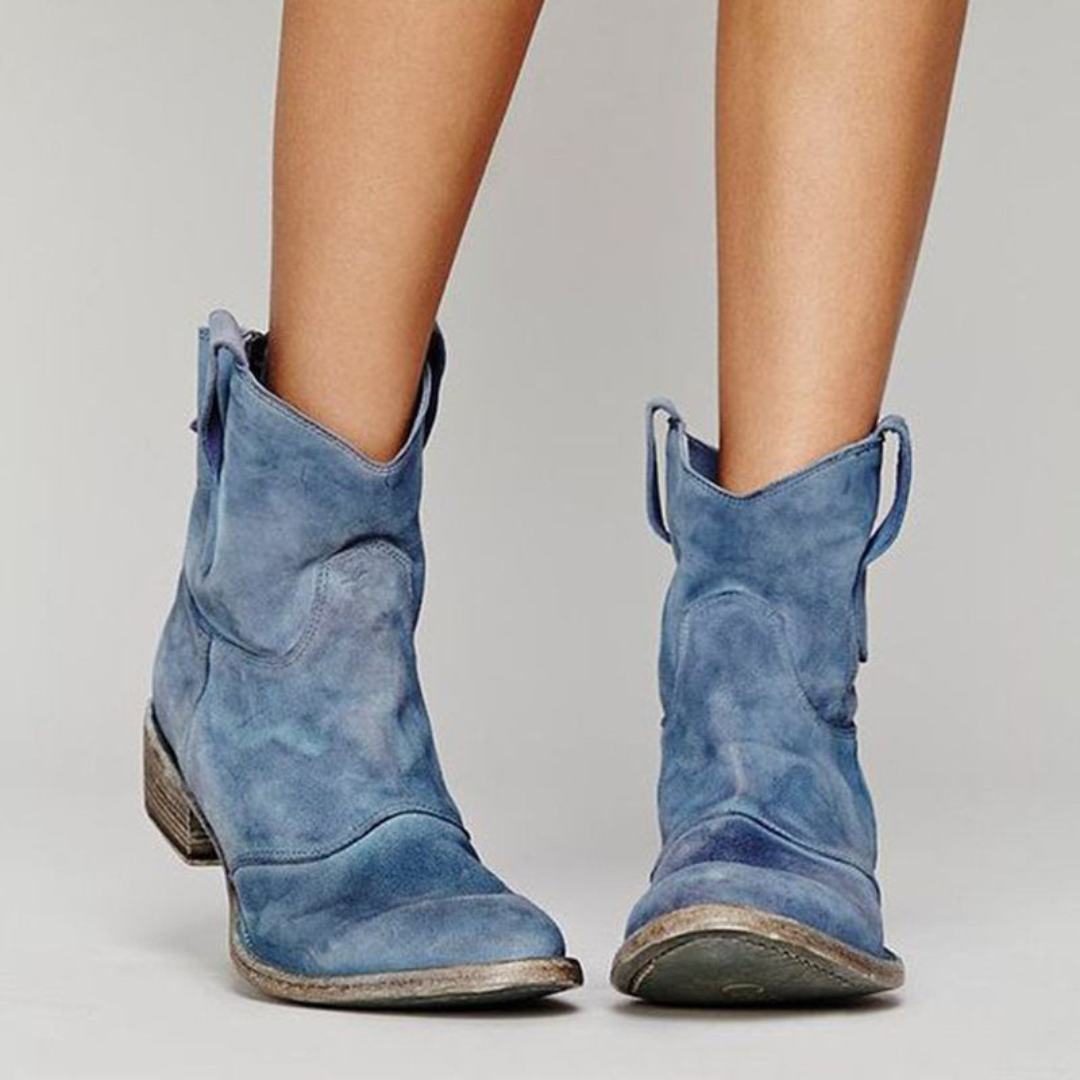 Philippa | Women's Western Style Knee-High Ankle-height Western Pull Tabs Boots — Light Blue