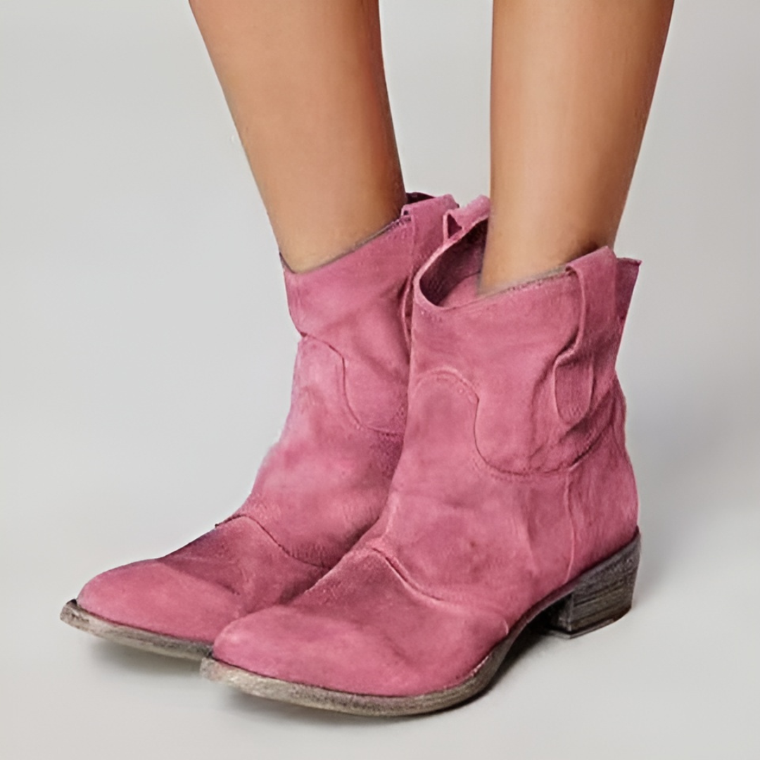 Philippa | Women's Western Style Knee-High Ankle-height Western Pull Tabs Boots — Pink