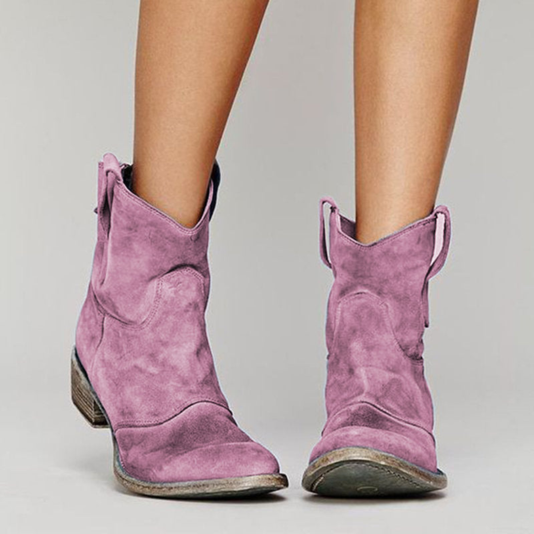 Philippa | Women's Western Style Knee-High Ankle-height Western Pull Tabs Boots — Purple