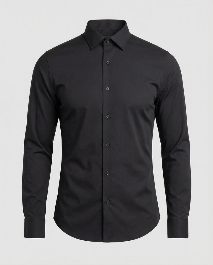 Wrinkle-free formal shirt on a plain background.