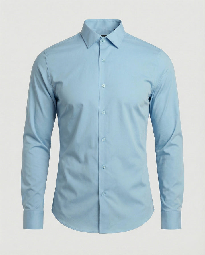 Modern long sleeve shirt with clean structured styling.