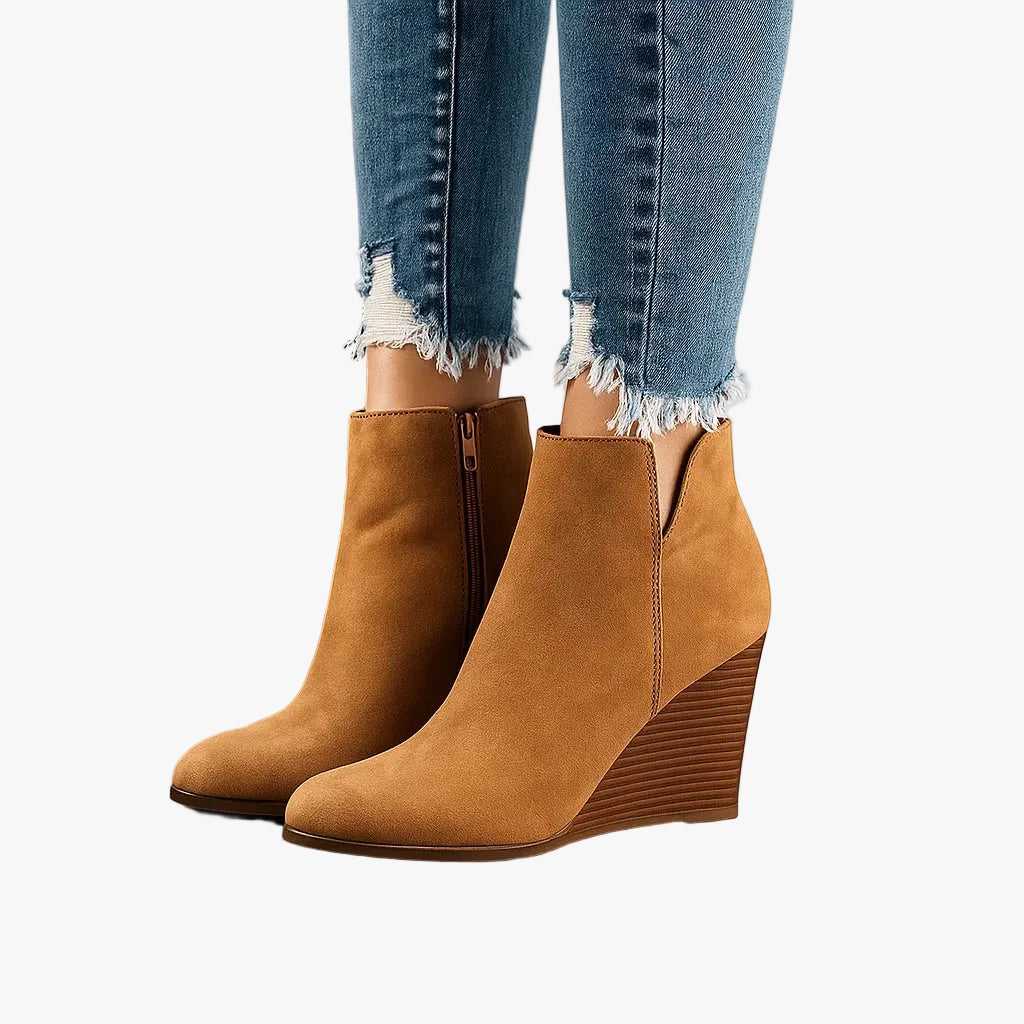 Zoraneita | Women's Suede Ankle Boots with Wedge Heel and Side Zipper — 1