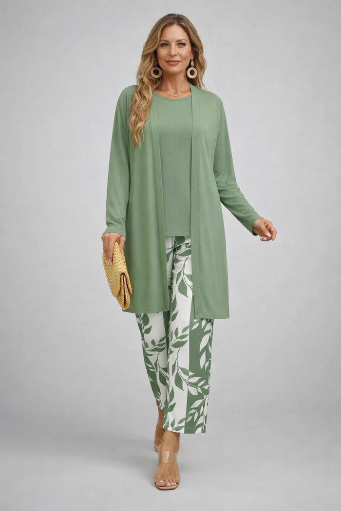 Quendora | Women's Casual Stretch 3-Piece Set — Green & White