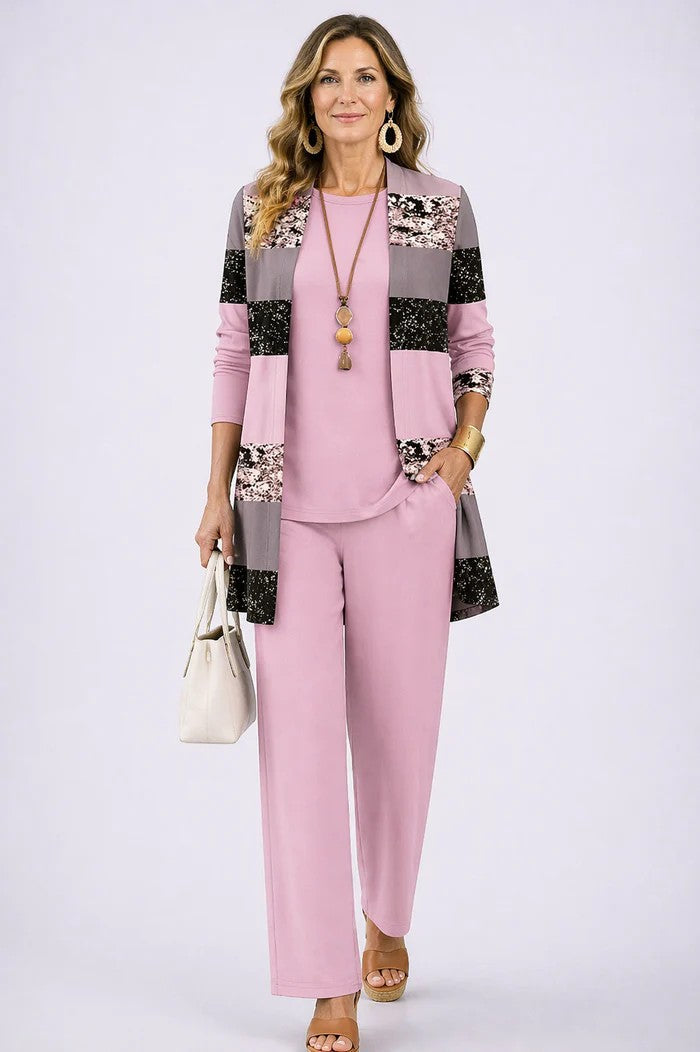 Quendora | Women's Casual Stretch 3-Piece Set — Pink