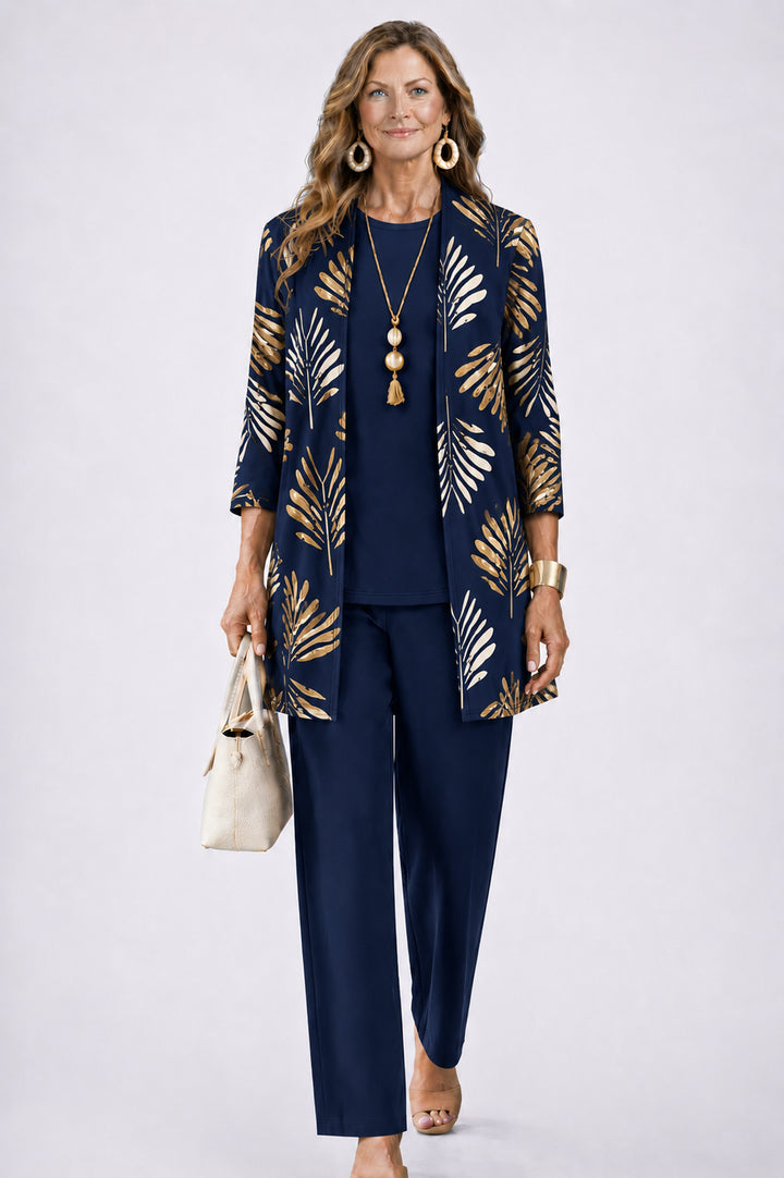Quendora | Women's Casual Stretch 3-Piece Set — Sapphire Bloom