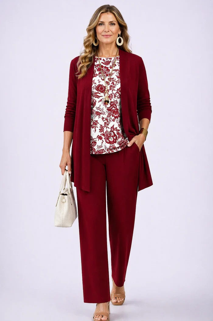 Quendora | Women's Casual Stretch 3-Piece Set — White & Red