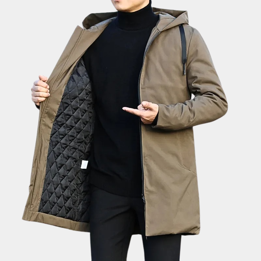 Quentin | Men's Casual Stretch Mid-Length Quilted Hooded Coat Tops — Brown