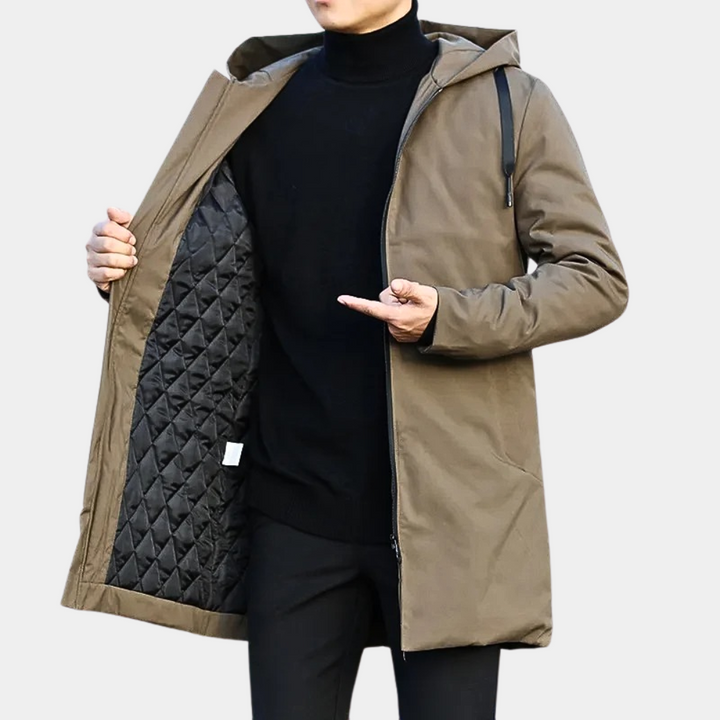 Quentin | Men's Casual Stretch Mid-Length Quilted Hooded Coat Tops — Brown